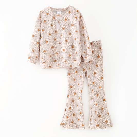 presale GLP2877  Baby Girls Pink Flowers Top Bell Bottom Pants Clothes Sets  D 915