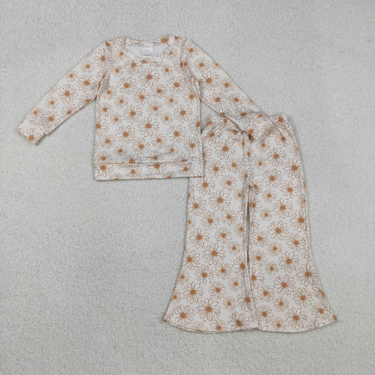 GLP2877  Baby Girls Pink Flowers Top Bell Bottom Pants Clothes Sets  D 1103