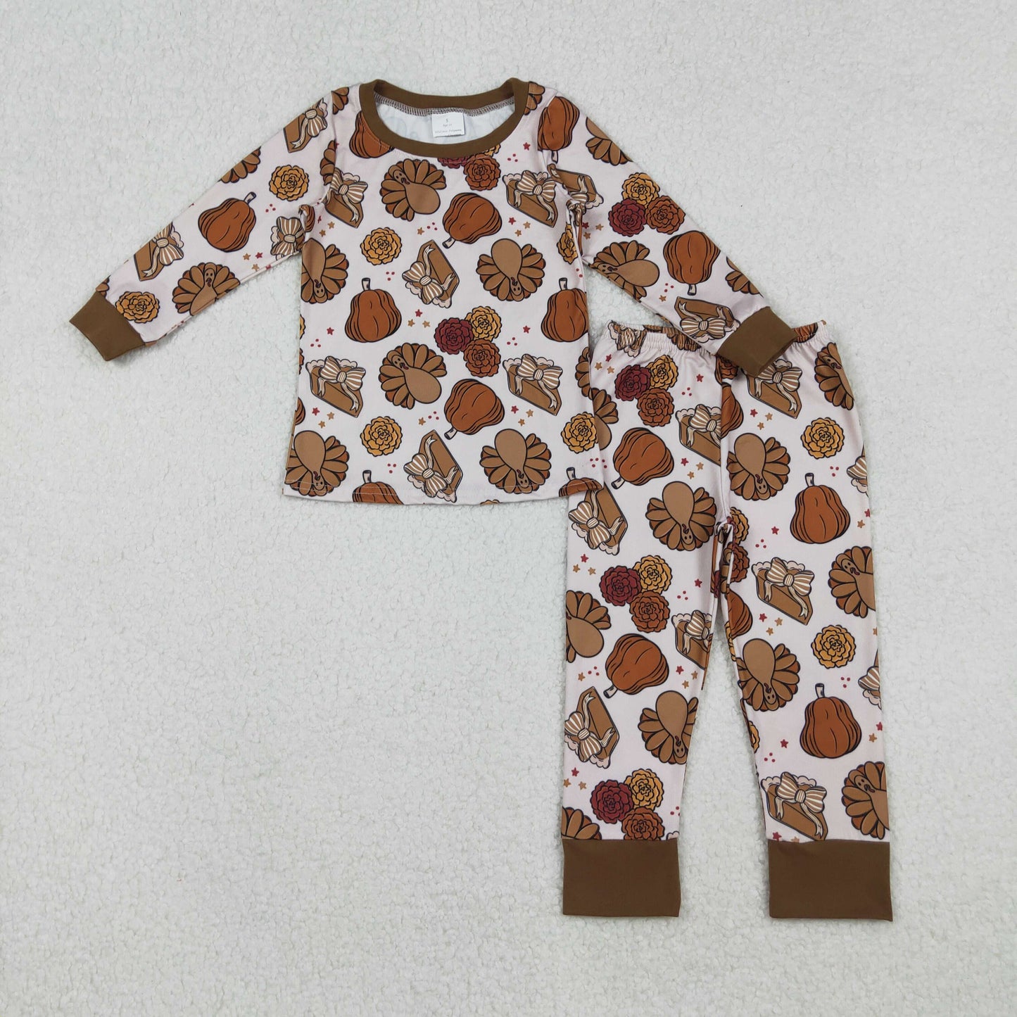 Sibling Baby Girls BoysTurkey Pumpkins Top Pants Thanksgiving Pajamas Sets Zipper Footie Rompers  D 1023