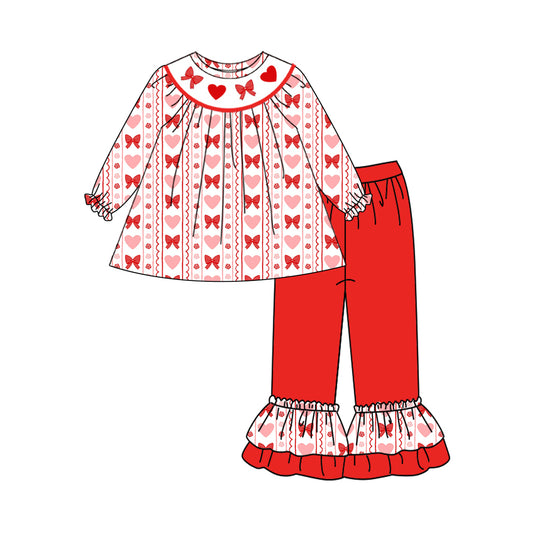 presale GLP2888 Baby Girls Red Bows Hearts Stripe Tunic Ruffle Pants Valentine Clothes Sets D 919