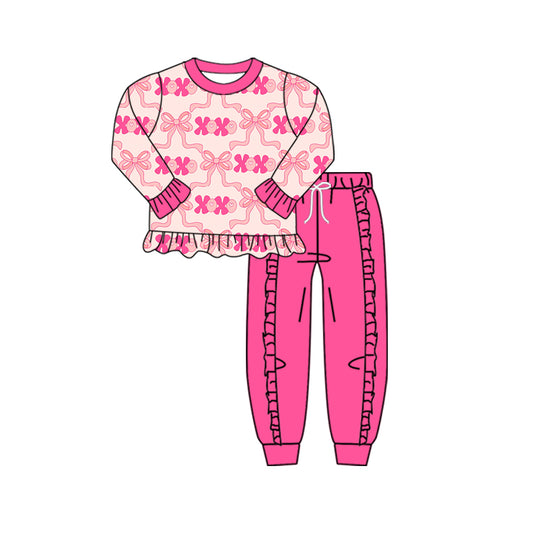 presale GLP2892 Baby Girls Pink Bows XOXO Ruffle Top Jogger Pants Valentine Clothes Sets D 923