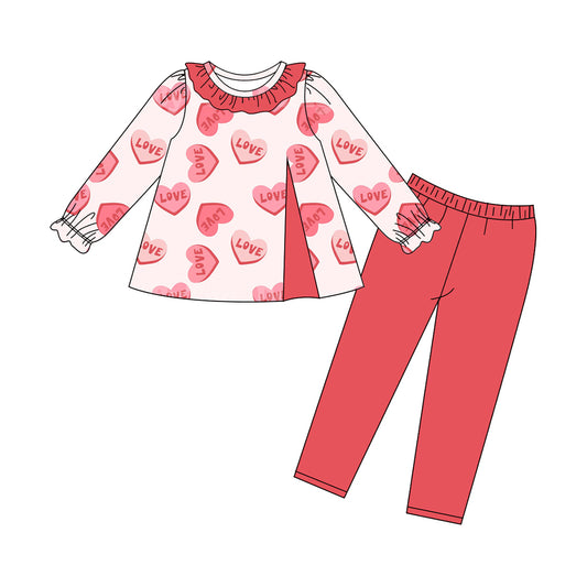 presale GLP2904  Baby Girls Pink Love Hearts Tunic Legging Pants Valentine Clothes Sets  D 923