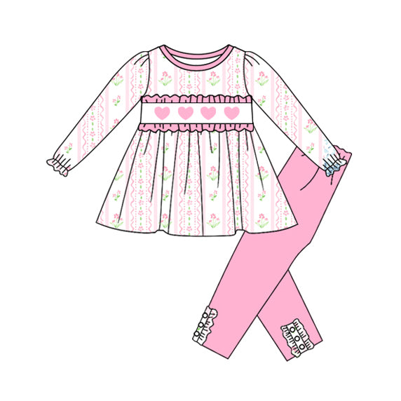 presale  GLP2910 Baby Girls Hearts Flowers Stripe Tunic Leggings Valentine Clothes Sets  D 924
