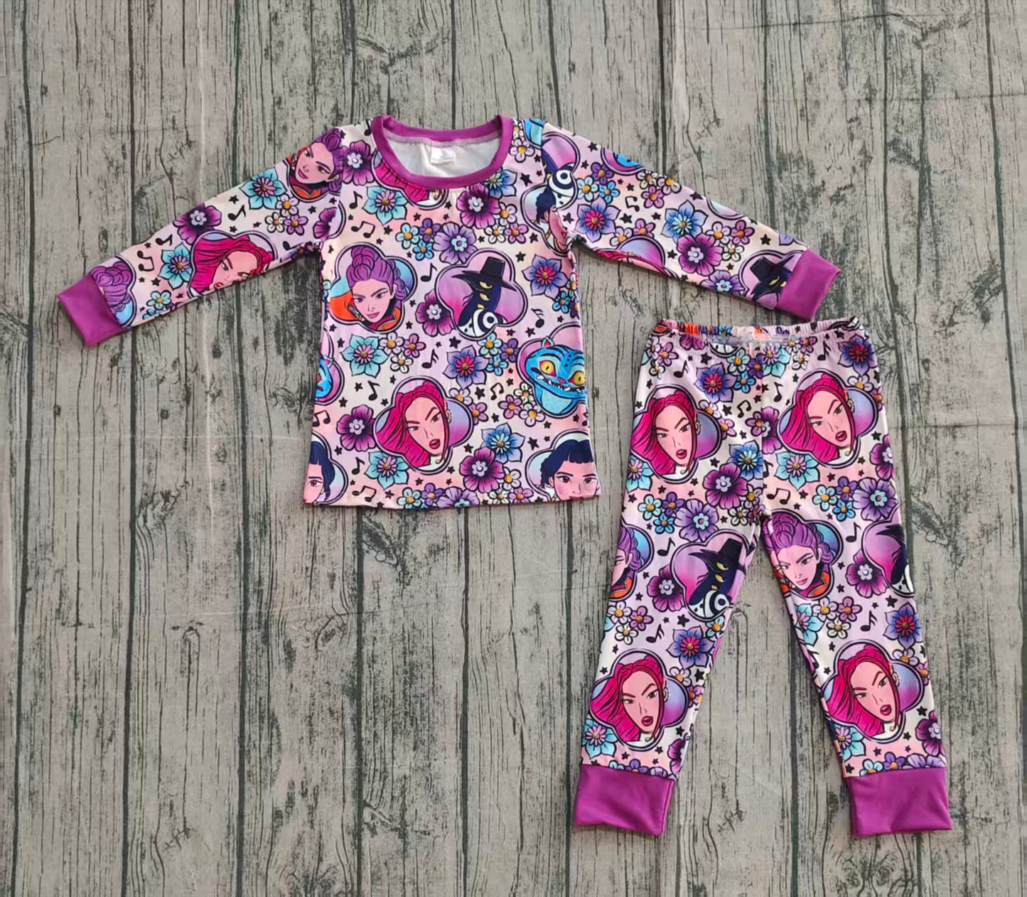 GLP2917  Baby Girls Cartoon Princesses Flowers Top Pants Pajamas Sets  D 1006