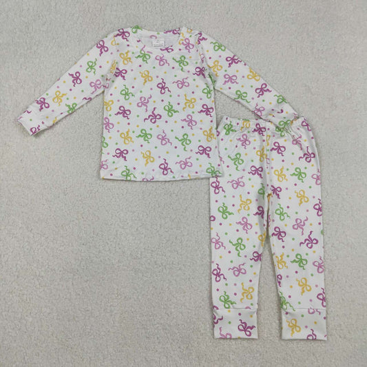 GLP2920  Baby Girls Mardigras Bows Polka Dots Top Pants Pajamas Sets D 1205