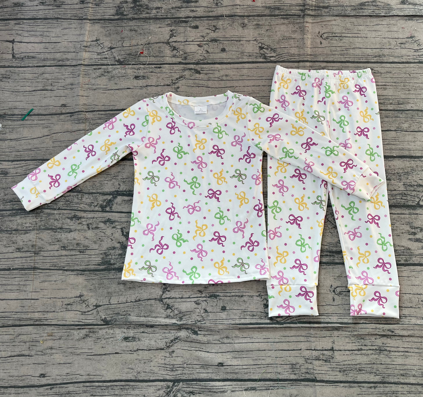 presale GLP2920  Baby Girls Mardigras Bows Polka Dots Top Pants Pajamas Sets D 1205