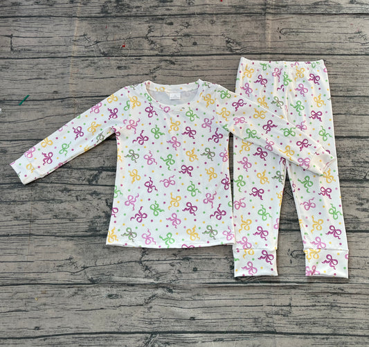 presale GLP2920 Baby Girls Mardigras Bows Polka Dots Top Pants Pajamas Sets D 1205