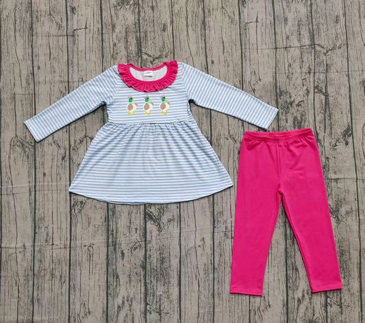 presale GLP2923  Embroidery Ducks Baby Girls Stripe Tunic Legging Pants Clothes Sets  D 1009