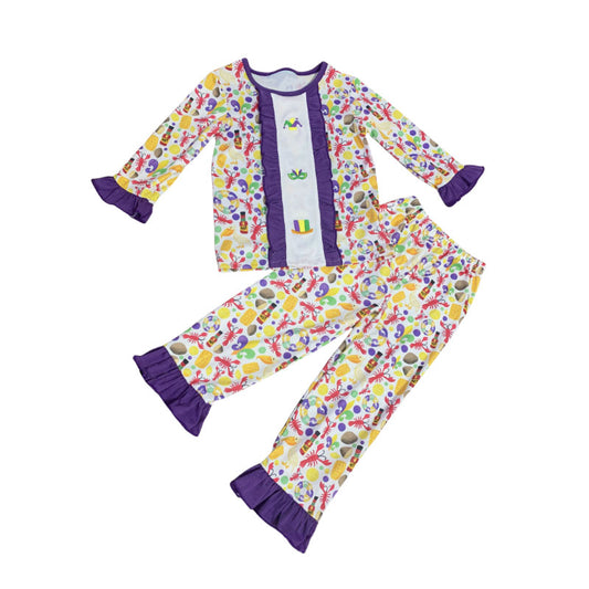 presale GLP2924 Baby Girls Mardigras Anchors Crayfishes Top Ruffle Pants Pajamas Sets  D 930
