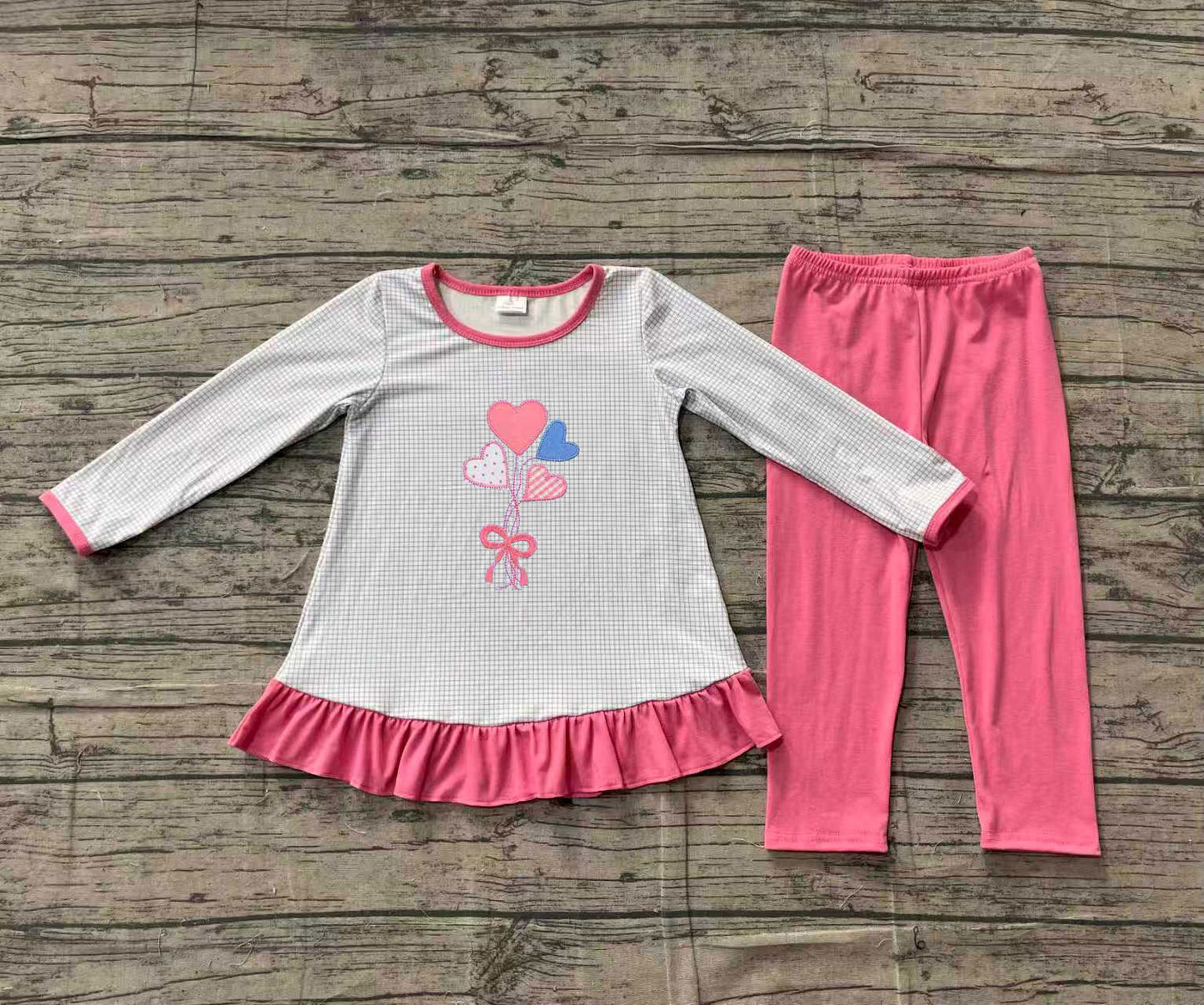 presale GLP2929 Embroidery Bows Hearts Baby Girls Ruffle Tunic Leggings Valentine Clothes Sets  D 1202