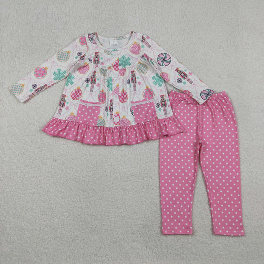 GLP2932 Baby Girls Soldiers Candy Button Pockets Tunic Leggings Christmas Clothes Sets