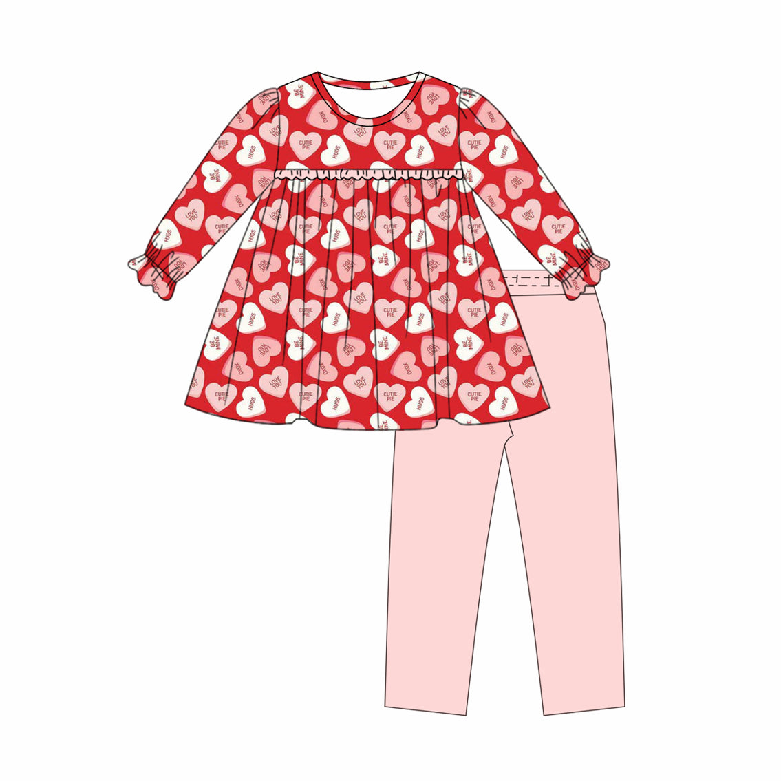 presale GLP2974  Baby Girls Hearts Plaid Tunic Leggings Pants Valentine Clothes Sets D 1006