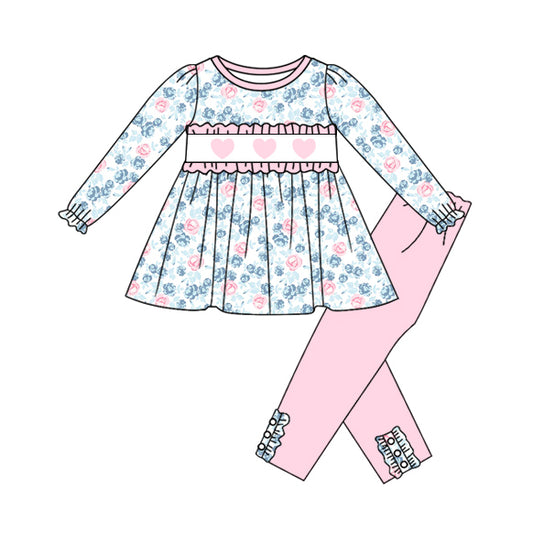 presale GLP2975 Baby Girls Flowers Hearts Tunic Leggings Pants Valentine Clothes Sets D 1006