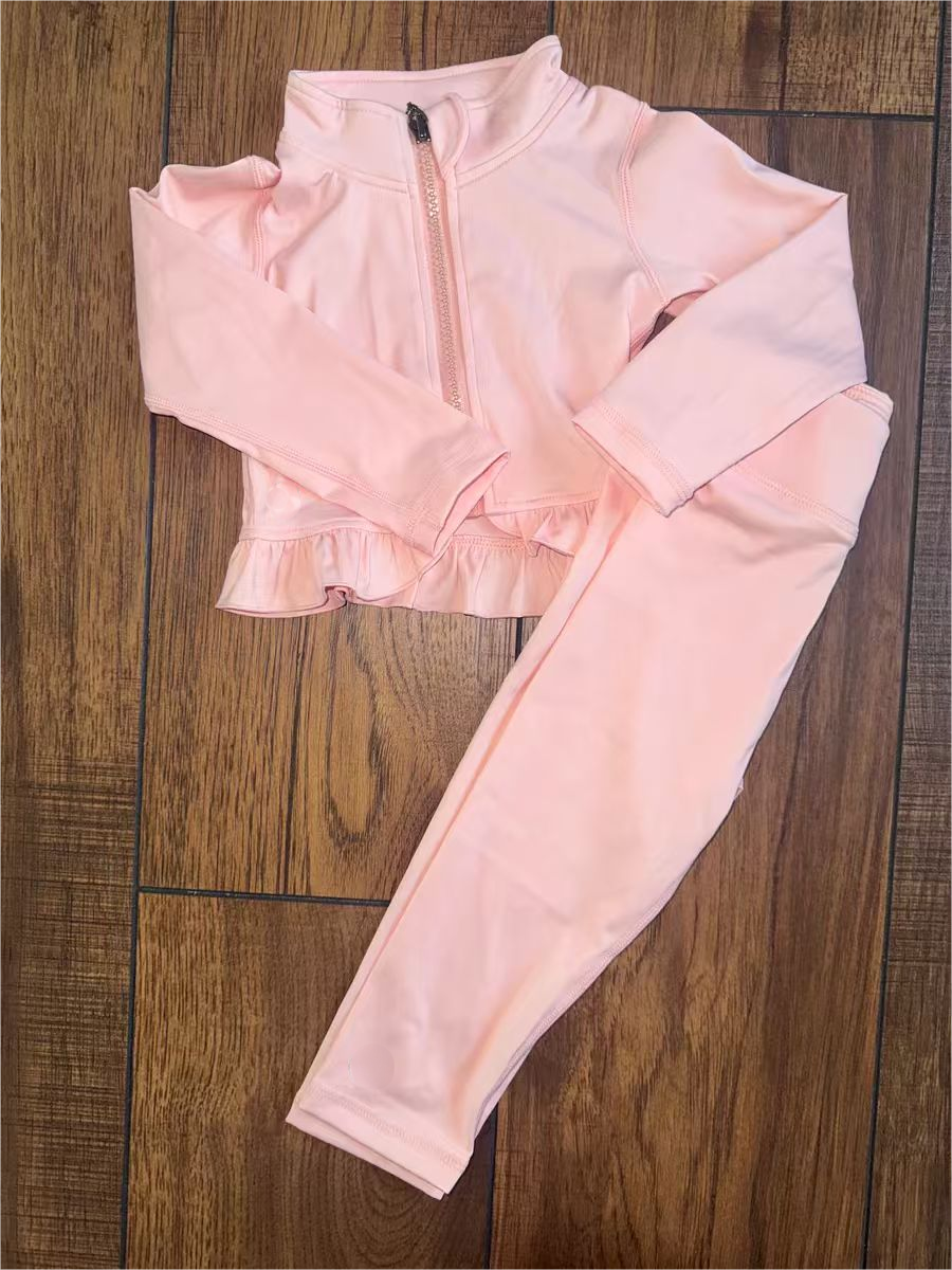 presale GLP2976 Baby Girls Pink Long Sleeve Zipper Jacket Leggings Yoga Clothes Sets  D 1007