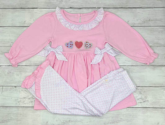 presale GLP2980  Baby Girls Hearts Bows Tunic Polka Dots Pockets Pant Valentine Clothes Sets  D 1008