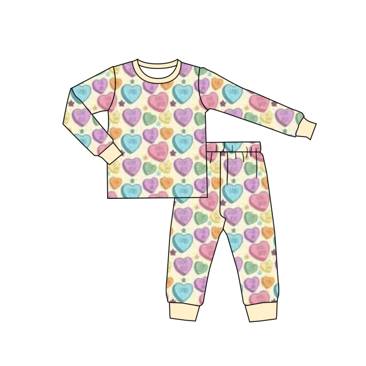 presale GLP2981 Baby Girls Colorful Hearts Stars Top Pant Valentine Pajamas Sets  D 1009