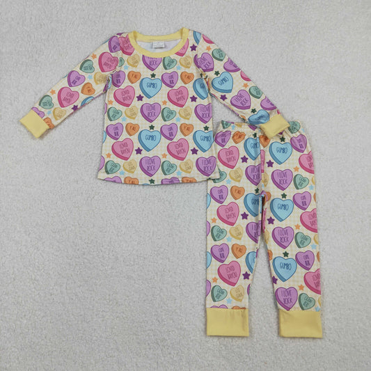 GLP2981 Baby Girls Colorful Hearts Stars Top Pant Valentine Pajamas Sets D 1009