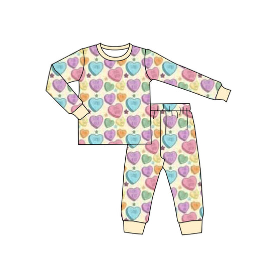 presale GLP2981 Baby Girls Colorful Hearts Stars Top Pant Valentine Pajamas Sets D 1009