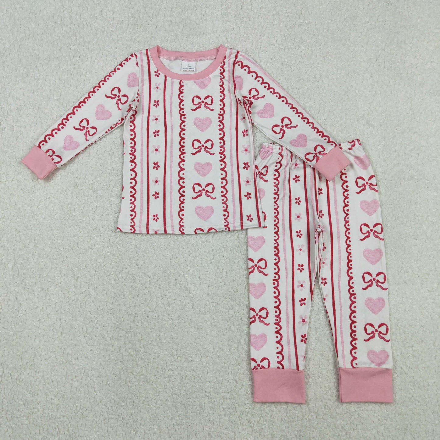 Sibling Baby Girls Pink Hearts Bows Stripes Valentines Pajamas Sets Ruffle Zipper Rompers  D 1206