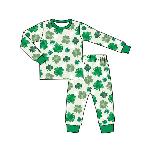 presale GLP2988 Baby Girls Green Clovers Top Pant St Patrick Pajamas Sets D 1009