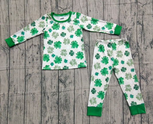 presale GLP2988 Baby Girls Green Clovers Top Pant St Patrick Pajamas Sets D 1009