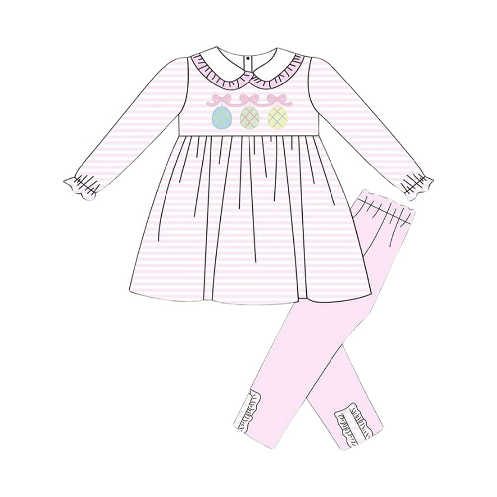 presale GLP2989 Baby Girls Pink Stripe Bows Eggs Collar Tunic Leggings Easter Clothes Sets D 1015