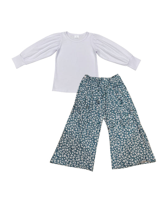presale GLP2990  Baby Girls Long Sleeve Shirts Top Small Flowers Flare Pants Clothes Sets D 1017