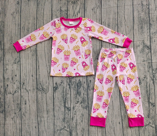 presale GLP3065 Baby Girls Pink Hearts Chips Top Pants Valentine Pajamas Sets   D 1201