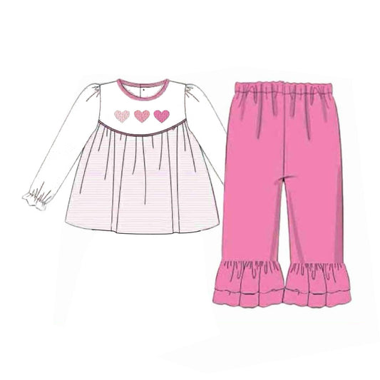 presale GLP3069 Baby Girls Pink Hearts Tunic Ruffle Pants Valentine Clothes Sets D 1104