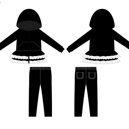 presale GLP3070 Baby Girls Black Pocket Zipper Hoodies Jackets Leggings Pants Clothes Sets D 1106