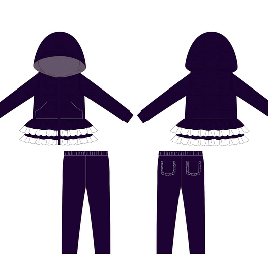 presale GLP3071 Baby Girls Purple Pocket Zipper Hoodies Jackets Leggings Pants Clothes Sets D 1106