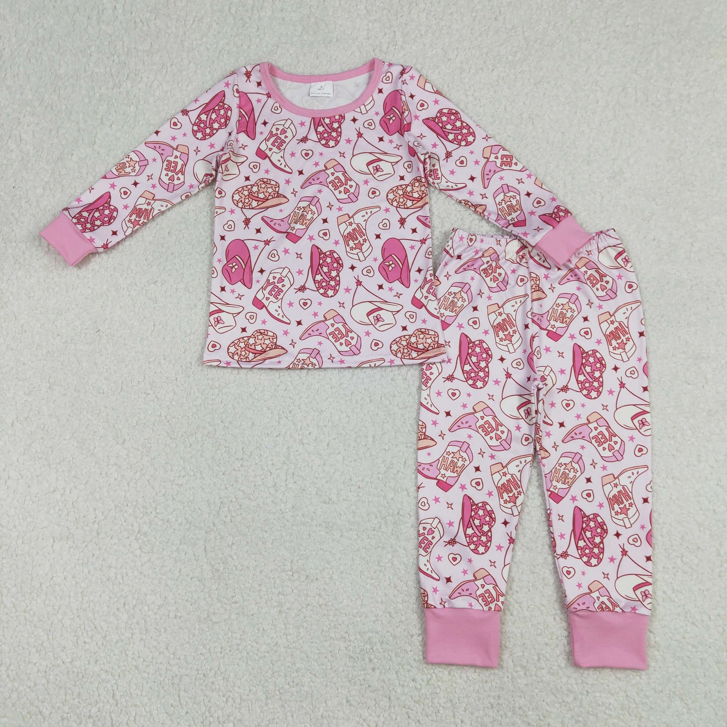 Sibling Baby Girls Pink Pajamas Set with Hats Boots Top Pants Western Theme Zipper Rompers for Infants