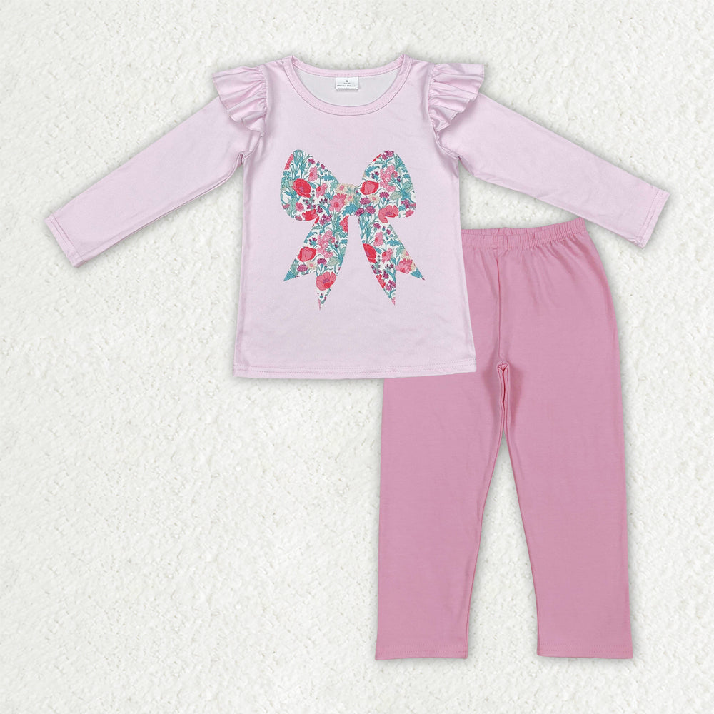 GLP3087  Baby Girls Pink Floral Bows Top Leggings Pants Clothes Sets D 1112