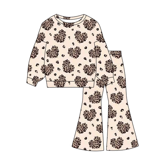 presale GLP3098 Baby Girls Leopard Hearts Top Flare Pants Valentine Clothes Sets D 1119