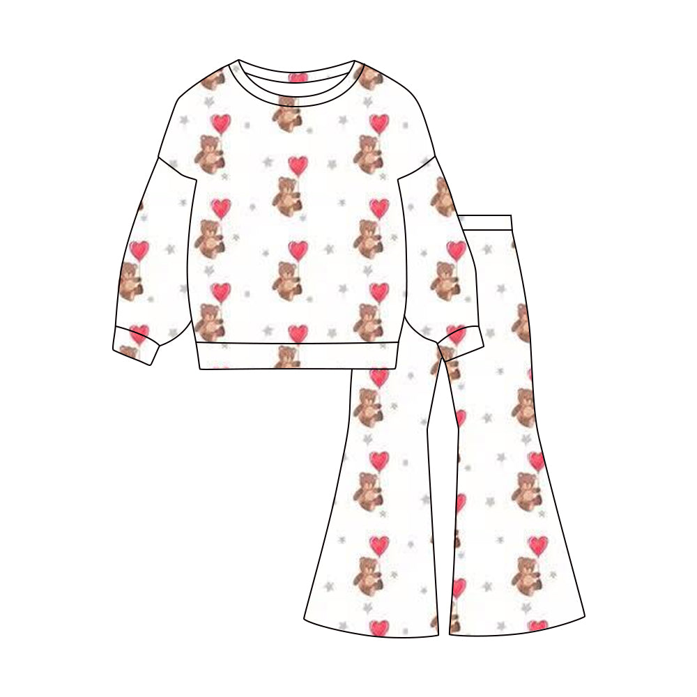 presale GLP3100 Baby Girls Heart Balloons Bears Top Flare Pants Valentine Clothes Sets  D 1119