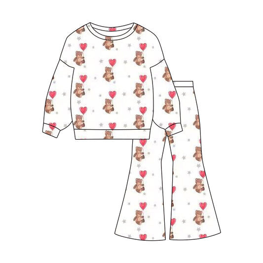 presale GLP3100 Baby Girls Heart Balloons Bears Top Flare Pants Valentine Clothes Sets D 1119