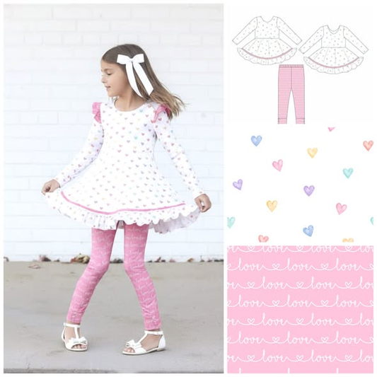 presale GLP3101 Baby Girls Colorful Hearts Ruffle Tunic Leggings Valentine Clothes Sets D 1119
