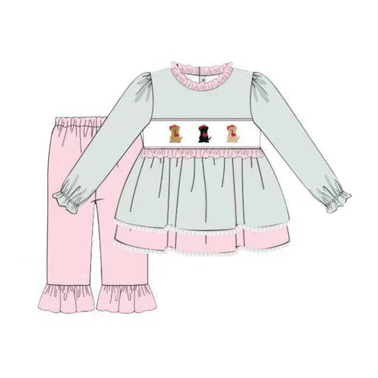 presale GLP3103 Baby Girls Dogs Hearts Tunic Ruffle Pants Valentine Clothes Sets D 1119