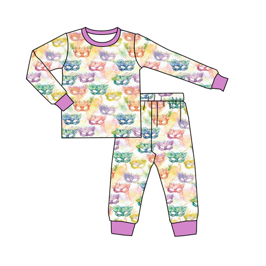 presale GLP3114 Baby Girls Colorful Masks Top Pants Mardigras Pajamas Sets D 1124