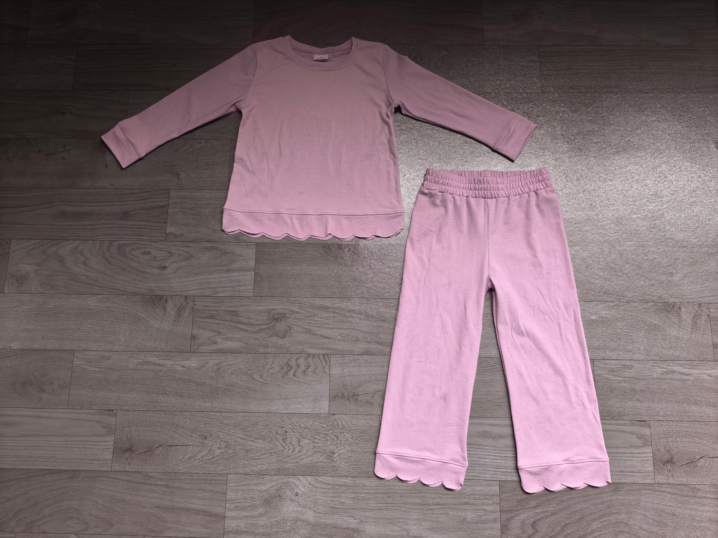 Pre order cotton solid scallop pants set