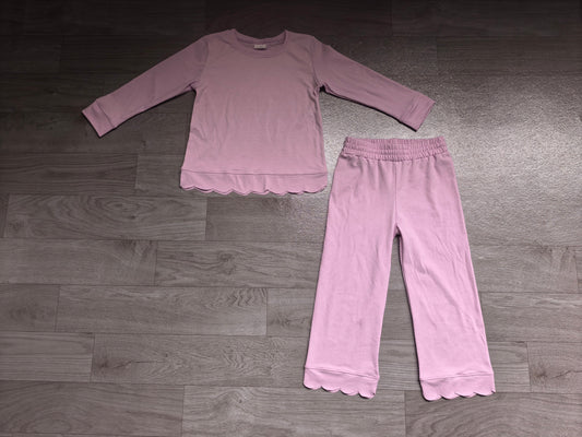 Pre order cotton solid scallop pants set