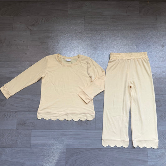 Pre order cotton solid scallop pants set