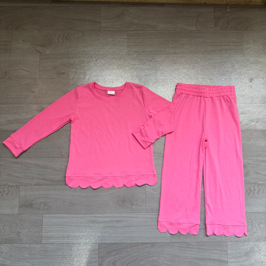 Pre order cotton solid scallop pants set