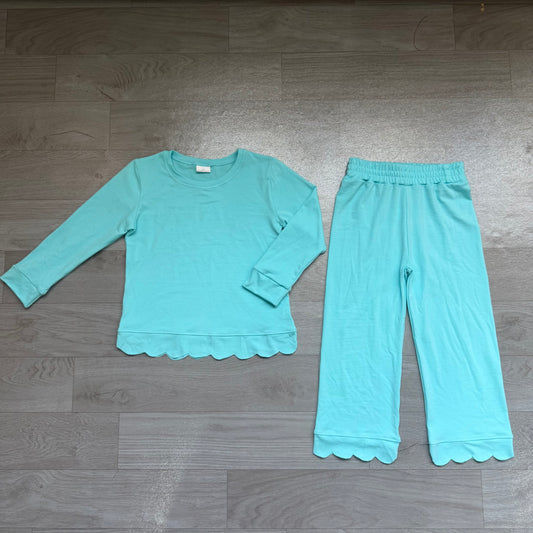 Pre order cotton solid scallop pants set