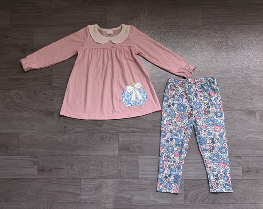 Pre order floral pumpkin embroidery legging set fall girls outfits