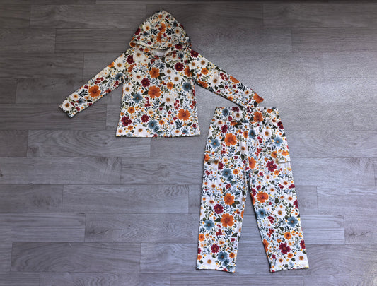 Pre order long sleeve fall flower hooded outfit