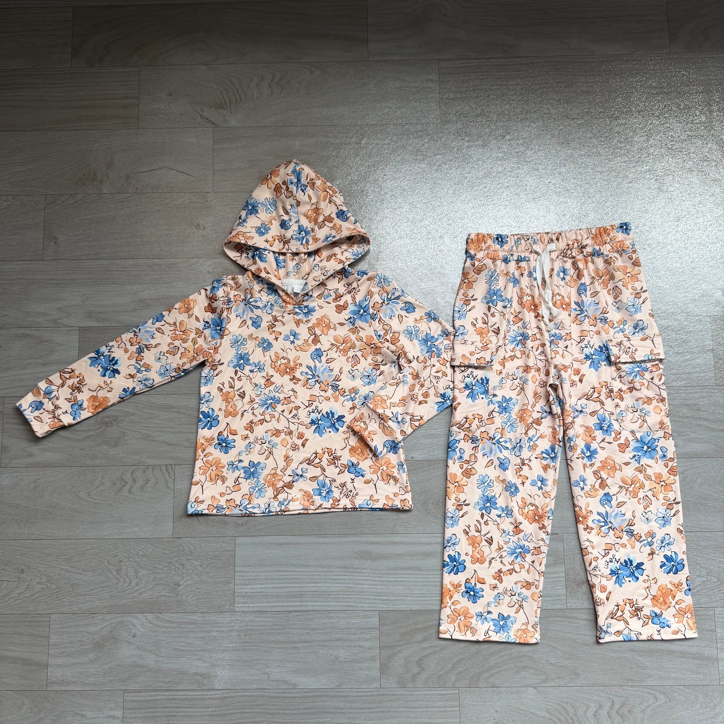 Pre order long sleeve fall flower hooded outfit