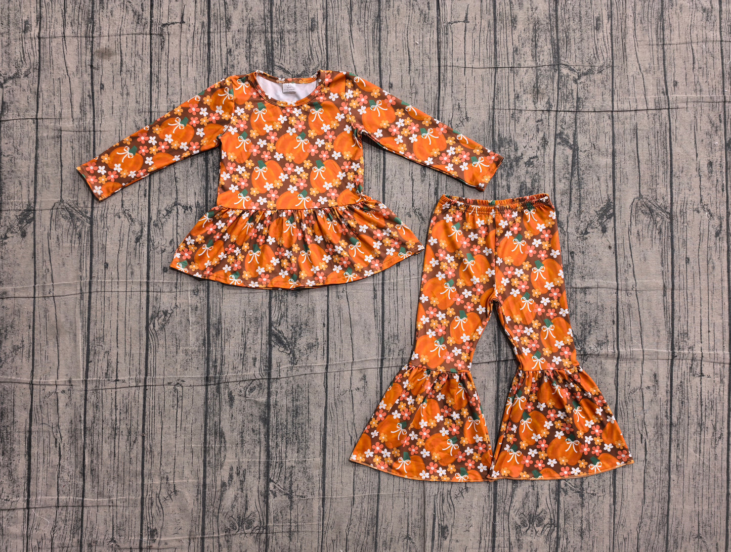Pre order long sleeve floral pumpkin bell bottom pants set