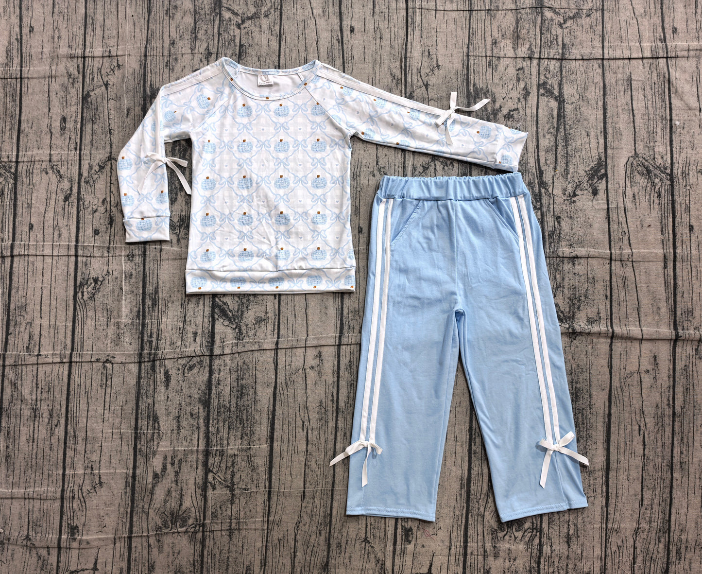 Pre order girl long sleeve blue pumpkin pants set