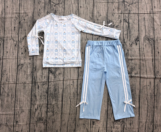 Pre order girl long sleeve blue pumpkin pants set